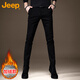 吉普（JEEP）牛仔褲男秋冬季男士彈力修身小腳褲子男潮流休閑男褲 黑色加絨 31