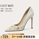 Lily Wei【淺笑輕顰】輕奢時尚高級感高跟鞋優(yōu)雅氣質(zhì)宴會鞋小碼 米白色【跟高10cm】 36