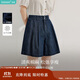 茵曼復(fù)古漢麻花苞闊腿牛仔短褲夏季女裝a字顯瘦寬松褲子 深藍(lán)色  29