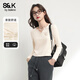 班尼路S&K系列長(cháng)袖t恤女裝打底衫女秋冬新款內搭時(shí)尚上衣服百搭修身秋衣 杏#米白熊拿星K S
