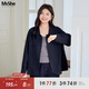 MsShe【天絲醋酸麻】大碼女裝2025秋裝胖mm顯瘦寬松短款翻領(lǐng)外套 藏青藍色現貨 偏大半個(gè)碼 3XL
