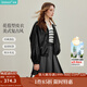 茵曼2025秋冬女裝新款簡(jiǎn)約休閑立領(lǐng)皮衣黑色外套寬松短款夾克上衣 午夜黑 S 155-162cm /95-110斤