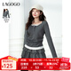 LAGOGO假兩件掐腰顯瘦蕾絲T恤女拉谷谷2025年秋新款灰色長(zhǎng)袖上衣 深灰色 M
