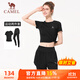 駱駝（CAMEL）速干短袖健身服女假兩件長(cháng)褲子運動(dòng)套裝 Y25BA4L0027 幻影黑 M