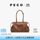 PECO小丑保齡球包植鞣皮油蠟長(cháng)柄法棍腋下手提通勤單肩波士頓女包禮物 大號琥珀色頭層半樹(shù)膏小?，F貨
