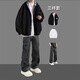潮梵圖開(kāi)衫連帽衛衣男生套裝春秋季港風(fēng)潮流感青少年酷帥穿搭三件套 【3件裝】281連帽衛衣黑色+長(cháng)T+J45褲黑色 XL