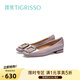蹀愫（tigrisso）【有錢(qián)鉆】新款方頭芭蕾風(fēng)七夕禮物平底鞋舒適夏季小皮鞋女單鞋 深灰紫色牛漆皮革 38 240mm