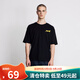 AKSERIESAK男裝夏復古和平涂鴉秋千大印花落肩款全棉圓領(lǐng)短袖T恤男2100814 黑色 XL