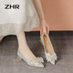 ZHR單鞋女尖頭淺口粗跟鞋子女氣質(zhì)仙女風(fēng)蝴蝶結女鞋 Y726 銀色 37 