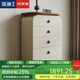 簡(jiǎn)瀾奶油風(fēng)實(shí)木斗柜中古客廳臥室床尾儲物高級感抽屜沙發(fā)收納柜五斗柜 胡桃色+卡其色-五斗柜 E0級實(shí)木