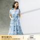 顏域（YANYEE）高級(jí)感系帶收腰印花雪紡連衣裙女2024夏季時(shí)尚翻領(lǐng)中長(zhǎng)款大擺裙 藍(lán)花 XL/42