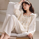 貓人睡衣女士春秋季2025新款云朵棉雙層紗布甜美刺繡長(cháng)袖家居服套裝 36214-米白繁花 【柔軟云朵棉】 M 【推薦80-100斤左右】