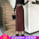 歐貝汐2025秋季新款直筒長(cháng)裙女韓版小眾氣質(zhì)高腰百搭復古開(kāi)叉半身裙 安哥拉紅 XL