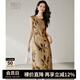 晚白【新品】2025秋款時(shí)尚氣質(zhì)裙子印花收腰顯瘦無(wú)袖連衣裙 花色 XL