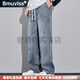 Bmuvlss高檔品牌男裝復古牛仔褲男2025秋季新款直筒褲男寬松休閑褲男韓版 淺藍色 L