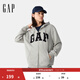 GAP男女裝2025春季新款字母logo拉鏈連帽衛衣寬松外套美版868454 灰色 S 美碼 M亞洲碼175/92A