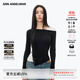 ANN ANDELMAN【明星同款】不規則斜肩長(cháng)袖T恤女假兩件上衣秋季 黑色 M