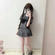 日系原創(chuàng  )正統jk制服灰色二本水手服學(xué)生服學(xué)院風(fēng)短長(cháng)袖百褶裙套裝 【套裝】灰二本短袖+黑領(lǐng)結+灰色JK裙 S