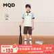 MQD童裝男童夏裝套裝polo領T恤兒童兩件套運動短袖 米白 150