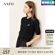 AMII開(kāi)學(xué)季換新裝2025年夏季新款POLO領(lǐng)公主袖法式刺繡針織衫桃心繡花 黑色 160/84A/M