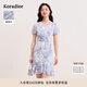 珂萊蒂爾【桑蠶絲】2025年夏季新款法式優(yōu)雅碎花荷葉邊連衣裙女 淡藍色 S