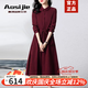 奧絲婕（Aosijie）高端品牌長袖連衣裙女2025春秋新款氣質(zhì)收腰顯瘦法式襯衫打底長裙 酒紅 XL