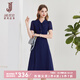 經(jīng)典故事（JANE STORY）泡泡袖雪紡連衣裙女夏季新款高級(jí)感知性襯衣裙子氣質(zhì)系帶領(lǐng)襯衫裙 M05深藍(lán) M