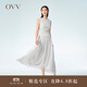 OVV2023春夏新款女裝肌理感面料拼接薄紗壓褶A字休閑無(wú)袖連衣裙 米白（凈色）09 M