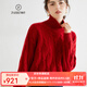 帕什 羊絨衫女100%山羊絨高領(lǐng)絞花三股加厚寬松針織毛衣 YH-2432 圣誕紅 均碼