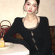 妙奕嘉豹紋兩件針織衫女純欲風(fēng)辣妹性感打底衫內搭外穿洋氣長(cháng)袖上衣修身 黑色性感豹紋掛脖上衣兩件套 XL 【建議80-110斤】