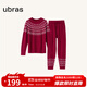 ubras虞書(shū)欣同款泡泡絨菱形紋提花本命年長(cháng)袖長(cháng)褲套裝男情侶款睡衣女 菱形紋提花-絲絨紅 M