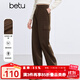 百圖betu女裝冬季新款休閑褲高腰毛呢工裝褲闊腿褲褲子女2411T77 咖啡色 L