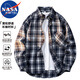 NASA MARVEL長(zhǎng)袖襯衫男秋冬季戶(hù)外美式潮流格子休閑寬松透氣情侶裝 藏青色 XL
