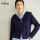 伊芙麗（eifini）蔣欣代言連帽休閑寬松系帶軟糯厚實(shí)毛針織衫外套冬季新款毛衣女 藏青 L 115-130斤