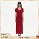 Fabrique棉麻鉤花V領(lǐng)綁帶針織連衣裙2025春季新品 紅色 S
