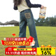 寬葉竹女童牛仔褲2025春秋中大童韓版寬松小女孩休閑洋氣直筒闊腿褲 黃色口袋-闊腿褲 130 cm