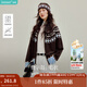 茵曼（INMAN）2025秋冬女裝新款費爾島撞色幾何提花毛衣外套疊穿針織衫開(kāi)衫 深咖色 M