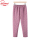 北極絨媽媽三層夾棉褲子女士純棉長(cháng)褲保暖褲中老年人加厚加棉居家褲秋冬 香芋紫（印花夾棉褲） XL （建議95-120斤）