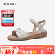 奧康（Aokang）女鞋坡跟一字帶涼鞋牛皮舒適日常休閑外穿媽媽鞋T666688811米36碼