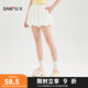 三福短褲2025夏季休閑抽繩松緊腰寬松花苞短褲女裝503851 米白色 L