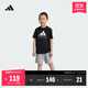 adidas男女小童休閑簡(jiǎn)約舒適純棉短袖套裝兒童夏季阿迪達斯輕運動(dòng)   黑色/中麻灰   128