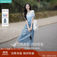 茵曼（INMAN）丁達爾漸變色圓領(lǐng)針織衫短袖T恤女裝2025夏季新款上衣 藍白條 L