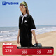 FILA FUSION斐樂(lè )潮牌女子連衣裙夏時(shí)尚寬松簡(jiǎn)約POLO領(lǐng)連身裙 深黑-BK S （160/80A/S）