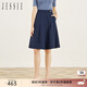 JESSIE【店長推薦】?jī)?yōu)雅側(cè)插袋收腰顯瘦a字百褶半身裙女春夏款 藍(lán)色 M