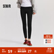 森馬（Semir）休閑褲女加絨九分鯊魚(yú)褲高彈2024冬季黑色修身小腳褲百搭 黑色90001 L 165/70A