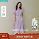 茵曼（INMAN）【苧麻】法式娃娃領(lǐng)連衣裙女裝2025夏季新品泡泡袖裙子 冰蘭紫 L