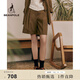 beanpole濱波  春夏新款女士商務(wù)甜美通勤風(fēng)雙褶羊毛混紡短褲 卡其色 26 160/66A