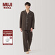 無(wú)印良品（MUJI）男式 無(wú)側縫 雙層紗織睡衣 家居服純棉條紋長(cháng)袖秋季男款男士 棕色圖案 L (上裝175/100A下裝175/88A)