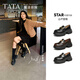 他她（TATA）盧昱曉同款魔法偵探厚底樂(lè )福鞋女真皮黑色小皮鞋秋冬新款JK鞋單鞋 黑色（跟高6CM） 37