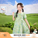 茵曼女童泡泡袖連衣裙植物花卉2025夏季兒童中大童甜美時(shí)尚公主裙 月華彩色 120